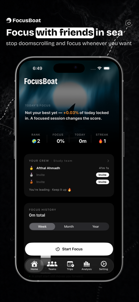 FocusBoat home screen
